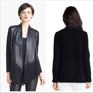 Alice+Olivia Aaralyn Wool Blend And Leather Drape Cardigan Sz M